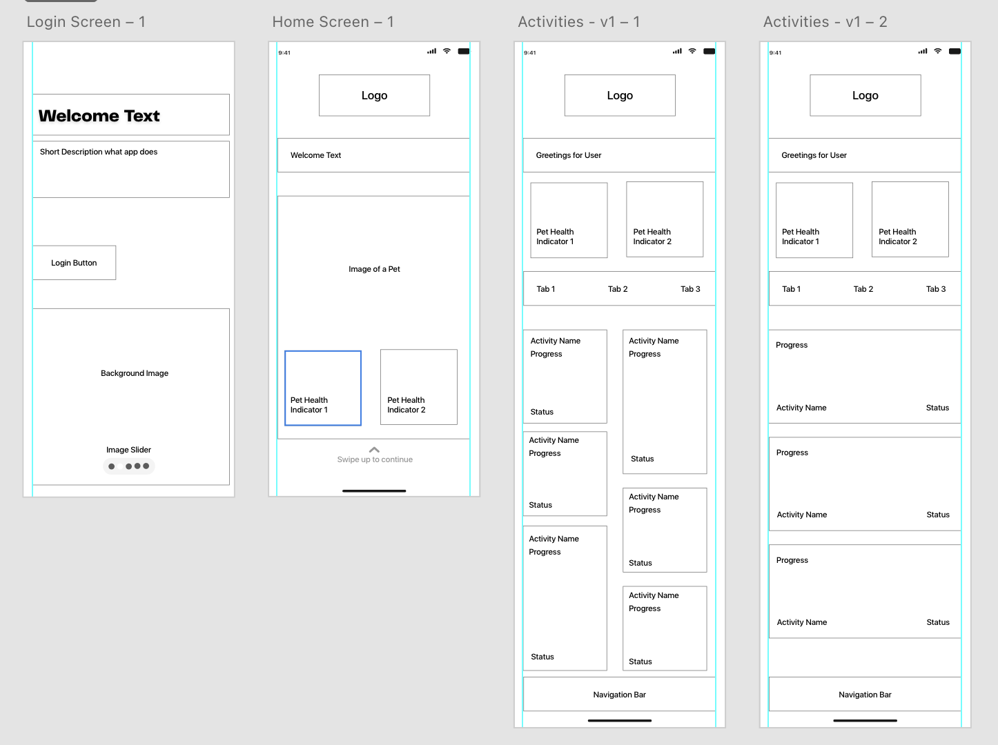 Woof wireframes
